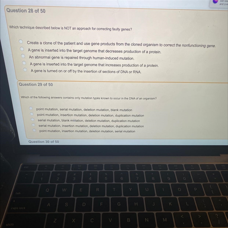 Which technique described below is not an approach for correcting faulty genes?-example-1