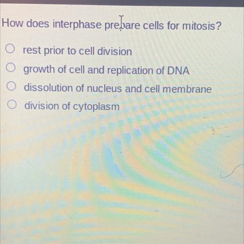 How does interphase prepare cells for mitosis? Options in photo-example-1