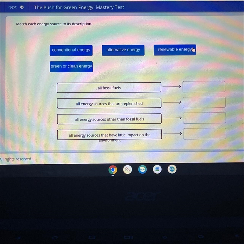 Match each energy source to its description conventional energy alternative energy-example-1