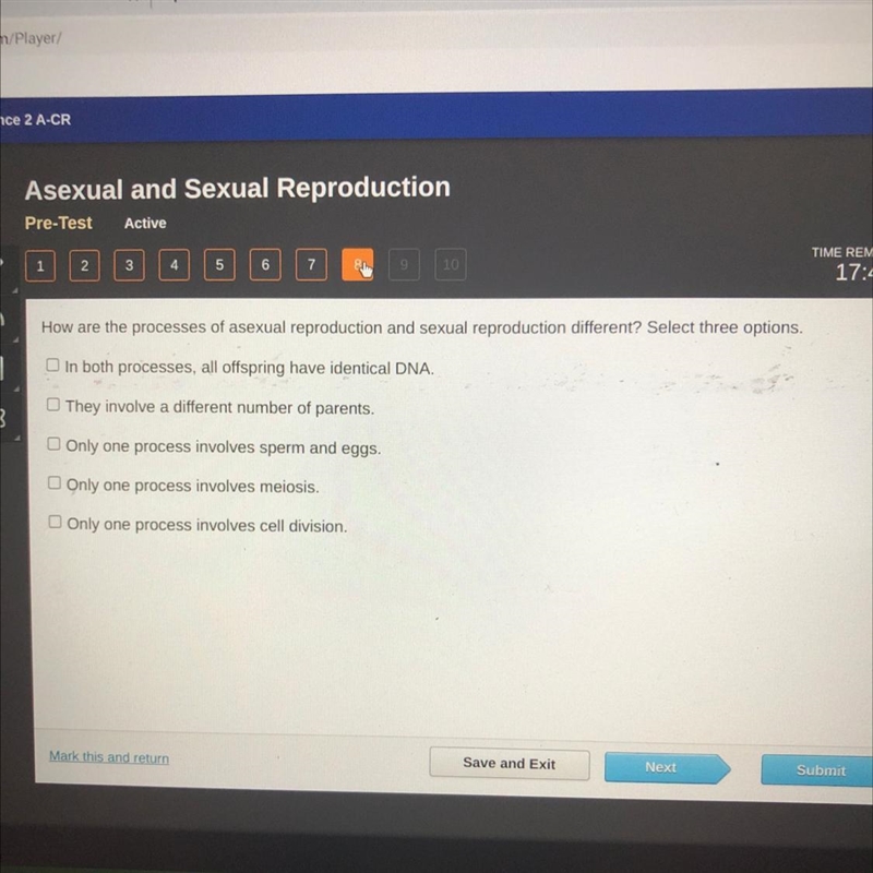 How are the processes of asexual reproduction and sexual reproduction different? Select-example-1