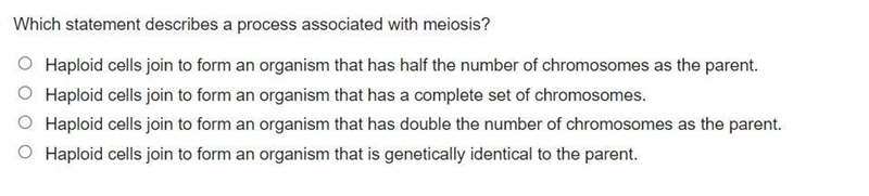 Which statement describes a process associated with meiosis?-example-1