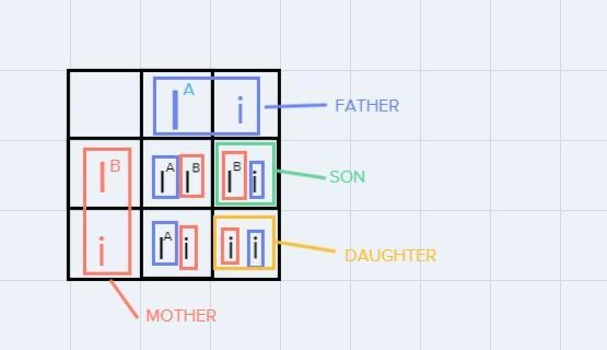 A man with blood type A has a daughter with type O blood and a son with type B blood-example-1