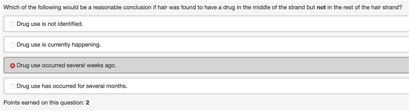 Which of the following would be a reasonable conclusion if hair was found to have-example-1