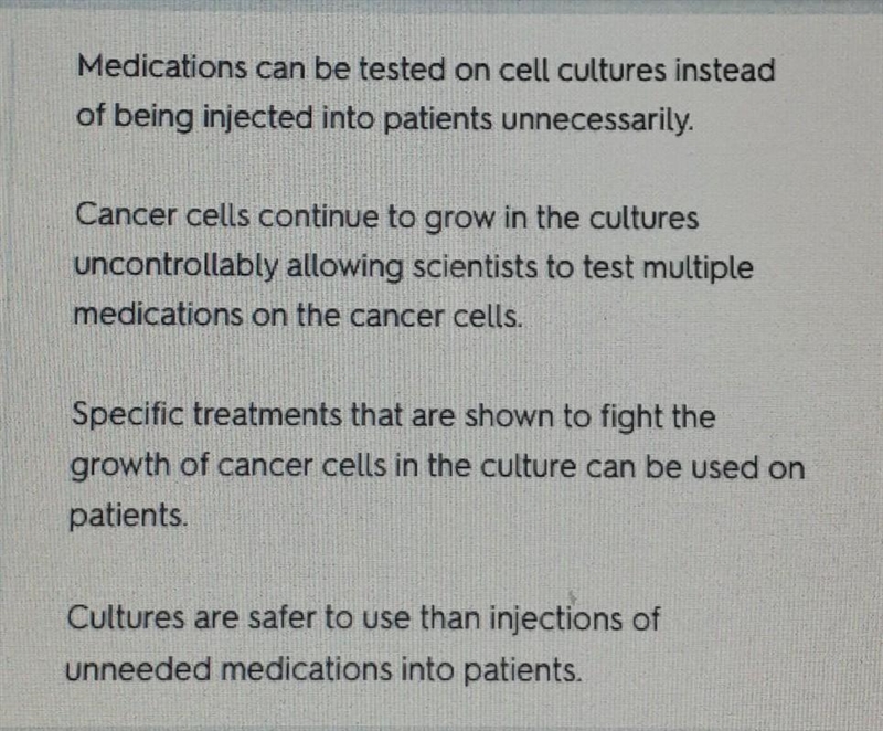 Describe the benefits to using tissue cultures to study medications used for treating-example-1