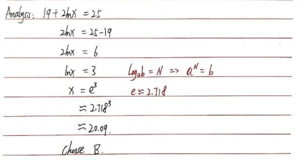 Select the correct answer. What is the approximate solution to this equation? 19+ 2lnx-example-1