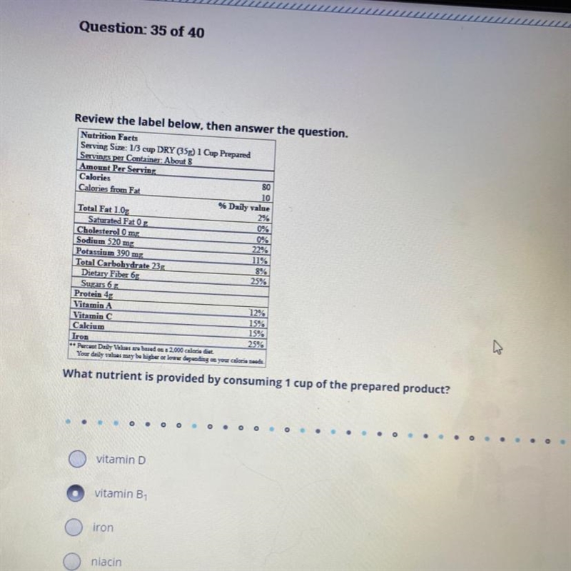 What nutrient is provided by consuming 1 cup of the prepared product.A) Vitamin DB-example-1