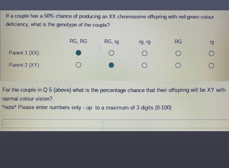 If a couple has a 50% chance of producing an XX chromosome offspring withred-green-example-1