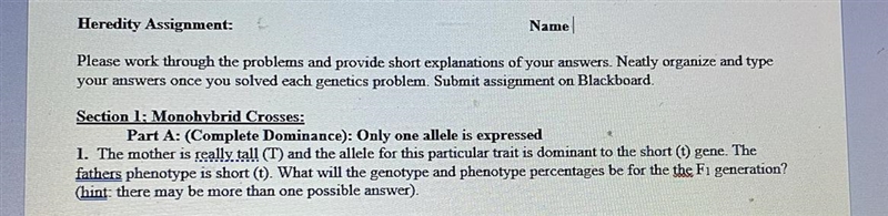 Mono hybrid crosses. Genotype and phenotype percentages for F1 generation-example-1