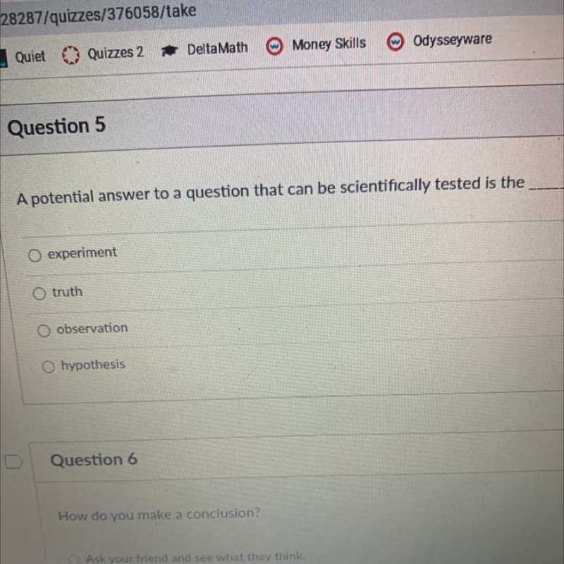 A potential answer to a question that can be scientifically tested is the Help me-example-1