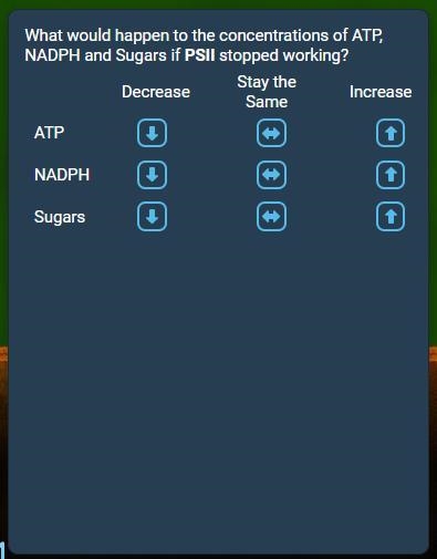 What would happen to the concentrations of ATP, NADPH and sugars if the Phothosystem-example-1