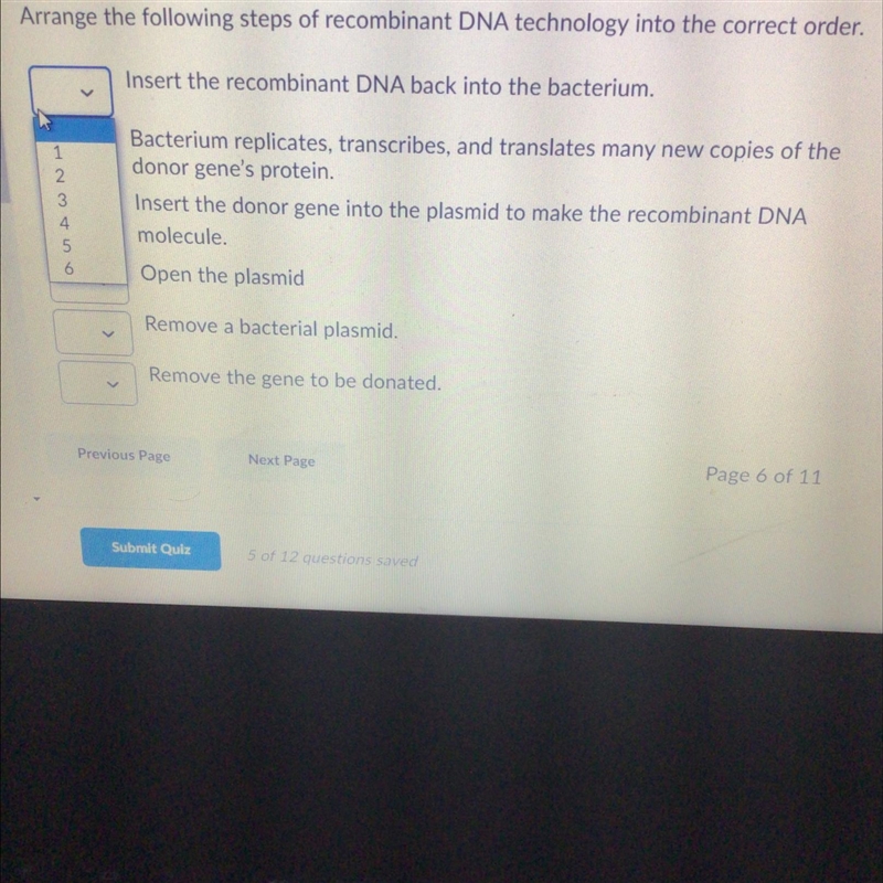 Arrange the following steps of recombinant DNA technology into the correct order. Insert-example-1