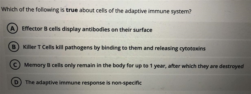 Which of the following is true about cells of the adaptive immune system? I picked-example-1