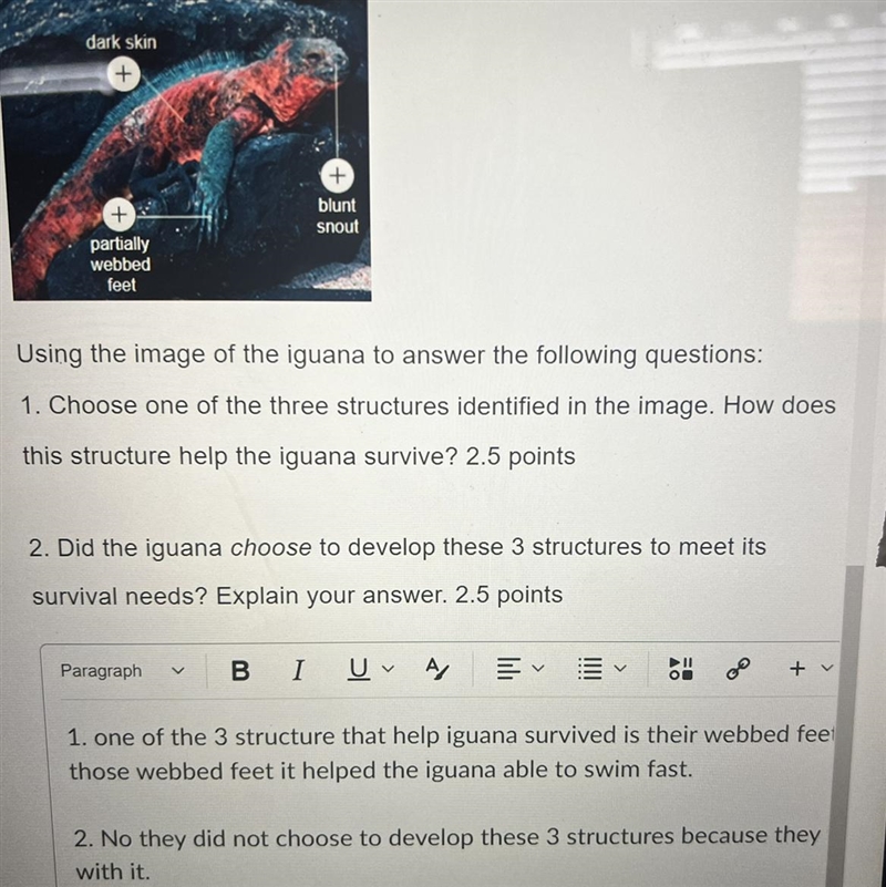 Did the iguana choose to develop these 3 structures to meet its survival needs?-example-1