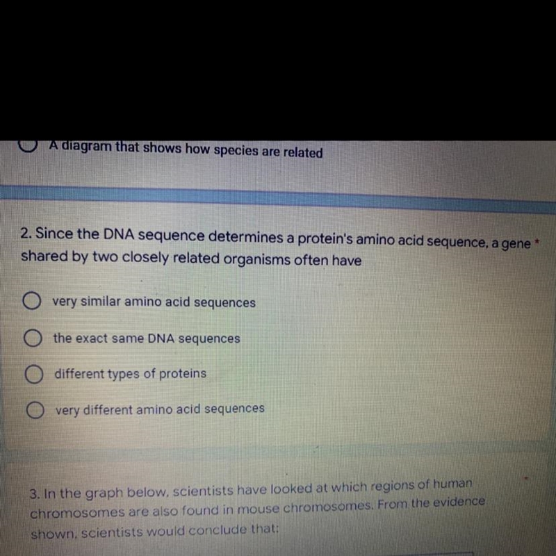 Since the DNA sequence determines a protein's amino acid sequence, a gene shared by-example-1