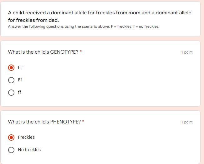 A child received a dominant allele for freckles from mom and a dominant allele for-example-1