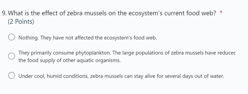 What is the effect of zebra mussels on ecosystem's current food web?-example-1