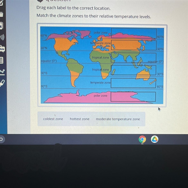 Match the climate zones to their relevant temperature levels-example-1