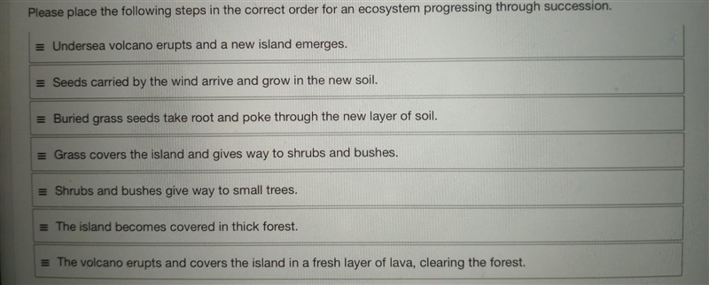 please place the following steps in the correct order for a ecosystem progressing-example-1