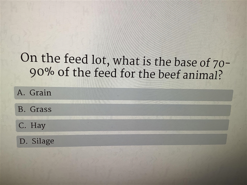 On the feed lot, what is the base of 70% to 90% of the feed for the beef animal?-example-1