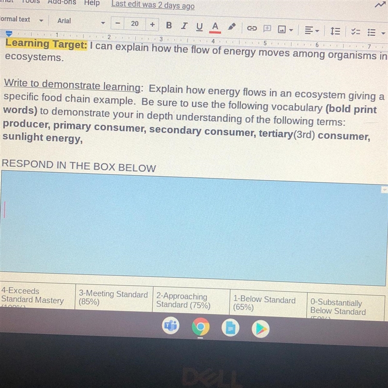 Explain how energy flows in an ecosystem giving a specific food chain example. Be-example-1