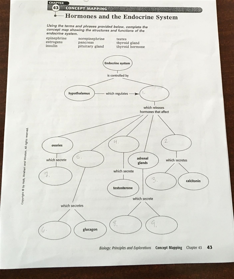 Help! Biology Concept Mapping Hormones and The Endocrine System. (Chapter 43 in Biology-example-1