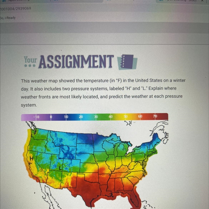 This weather map showed the temperature (in °F) in the United States on a winter day-example-1