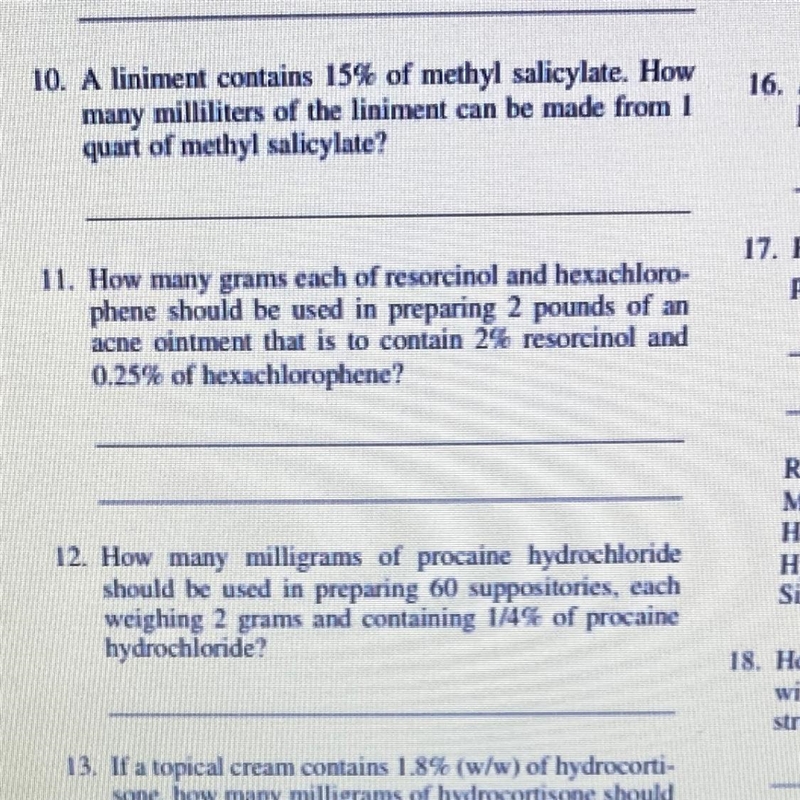 11. How many grams each of resorcinol and hexachloro- phene should be used in preparing-example-1