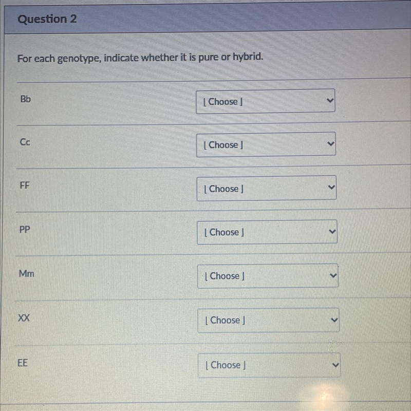 For each genotype, indicate whether it is pure or hybrid.-example-1