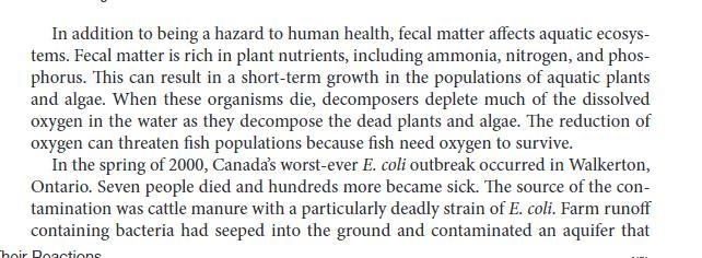 What ingredients in fecal matter help with the growth of aquatic plants and algae-example-1