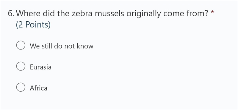 Where did the zebra mussels originally come from?-example-1