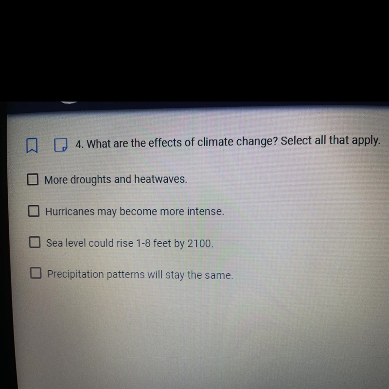 What are the effects of climate change? select all that apply-example-1