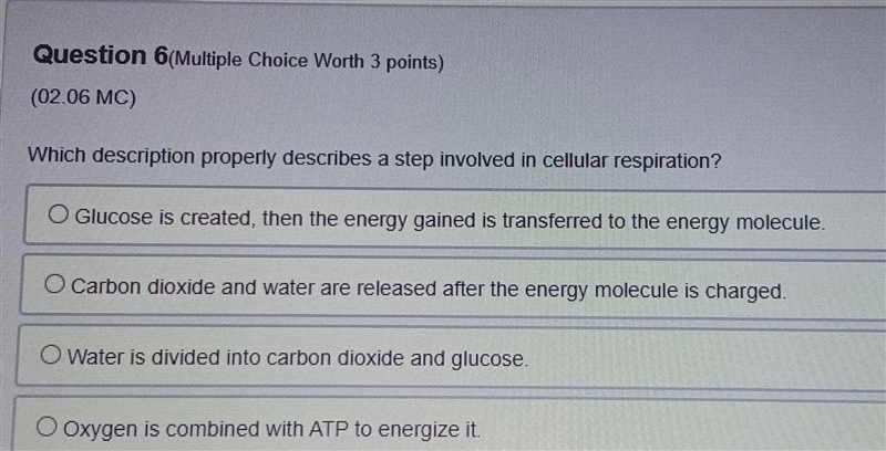 Which descripción properly describes a step involved in cellular respiration?-example-1