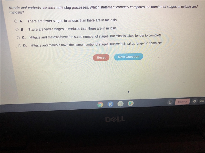 Which statement correctly compares the number of stages in mitosis and meiosis-example-1