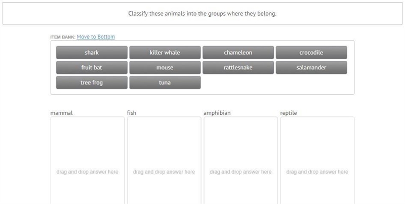 Classify these anumals into the groups where they belong (mammal, fish, amphibian-example-1