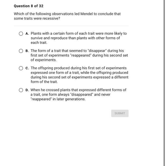 Which of the following observations led to conclude that some traits were recessive-example-1