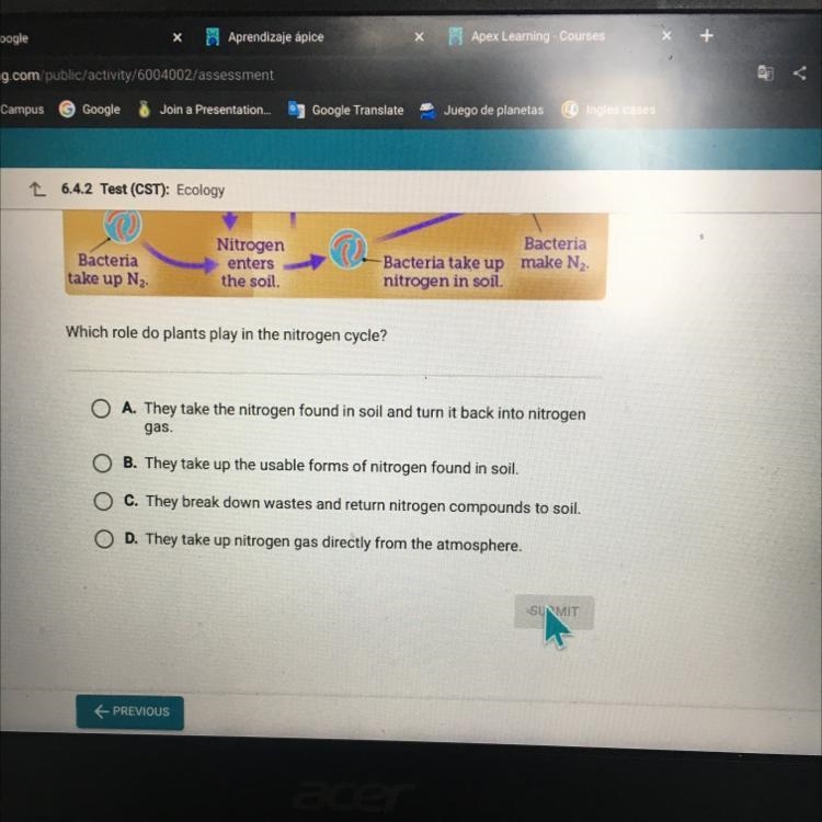 Help pls Which role do plants play in the nitrogen cucle?-example-1