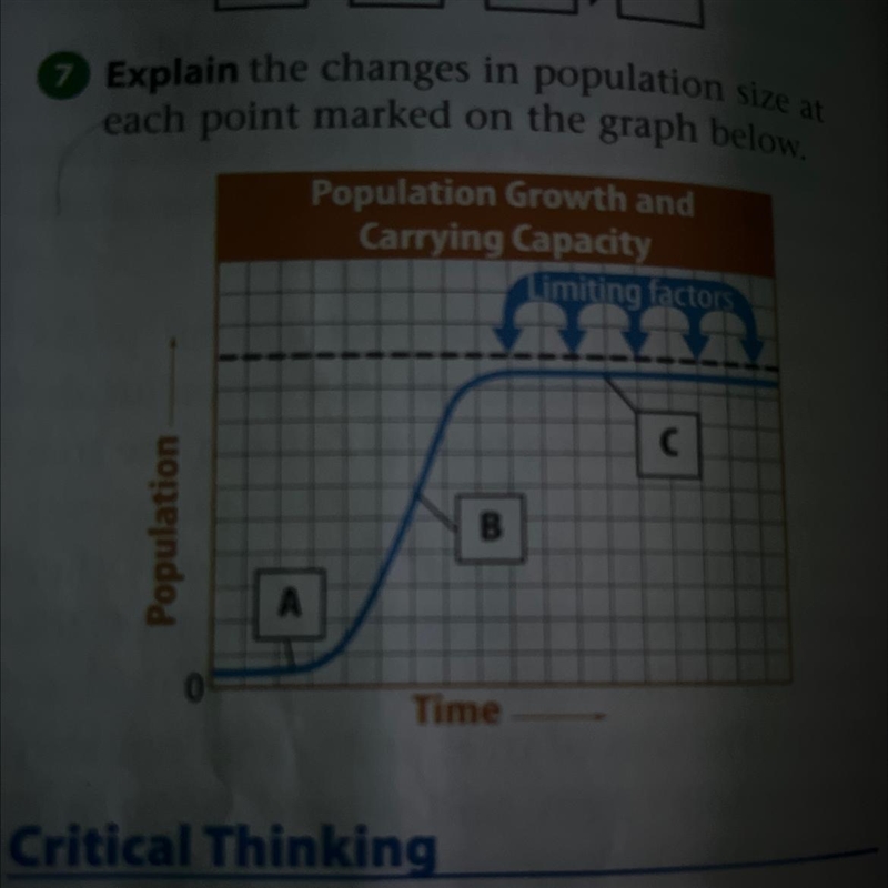 А. In dc Explain the changes in population size at each point marked on the graph-example-1