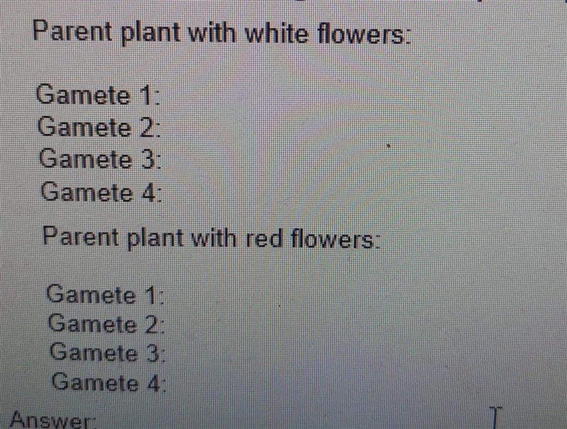 Think about the gametes each parent plant will produce down below. list the allele-example-1