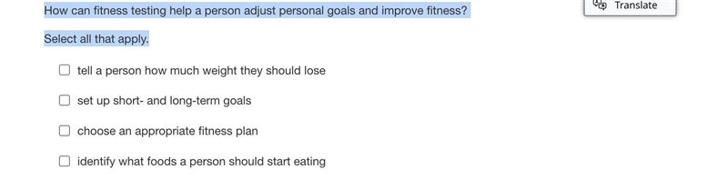 How can fitness testing help a person adjust personal goals and improve fitness?Select-example-1