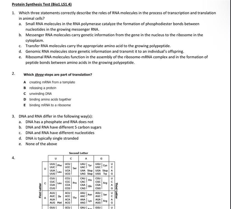 Which three steps are part of translation?Acreating mRNA from a templateB releasing-example-1