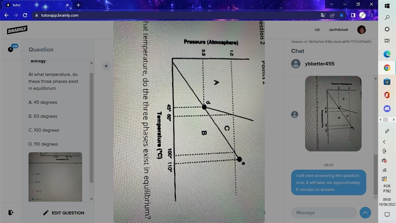 At what temperature, do these three phases exist in equilibrium A. 45 degreesB. 60 degreesC-example-2