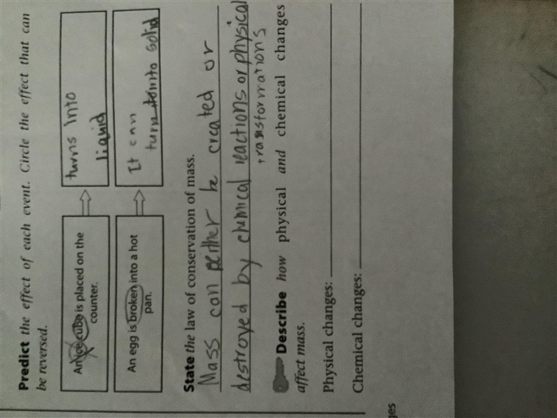 Describe how physical and chemical changes affect mass-example-1