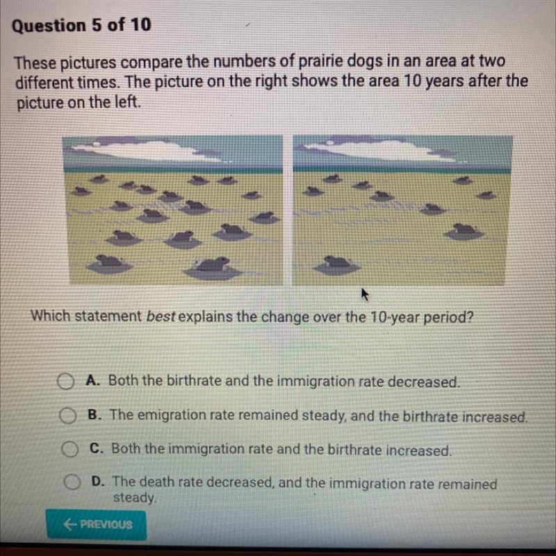 These pictures compare the numbers of prairie dogs in an area at twodifferent times-example-1