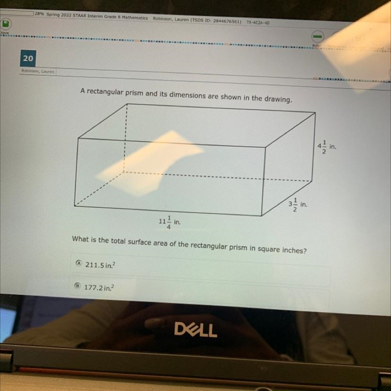 What is the total surface area of the rectangular prism in square inches?-example-1