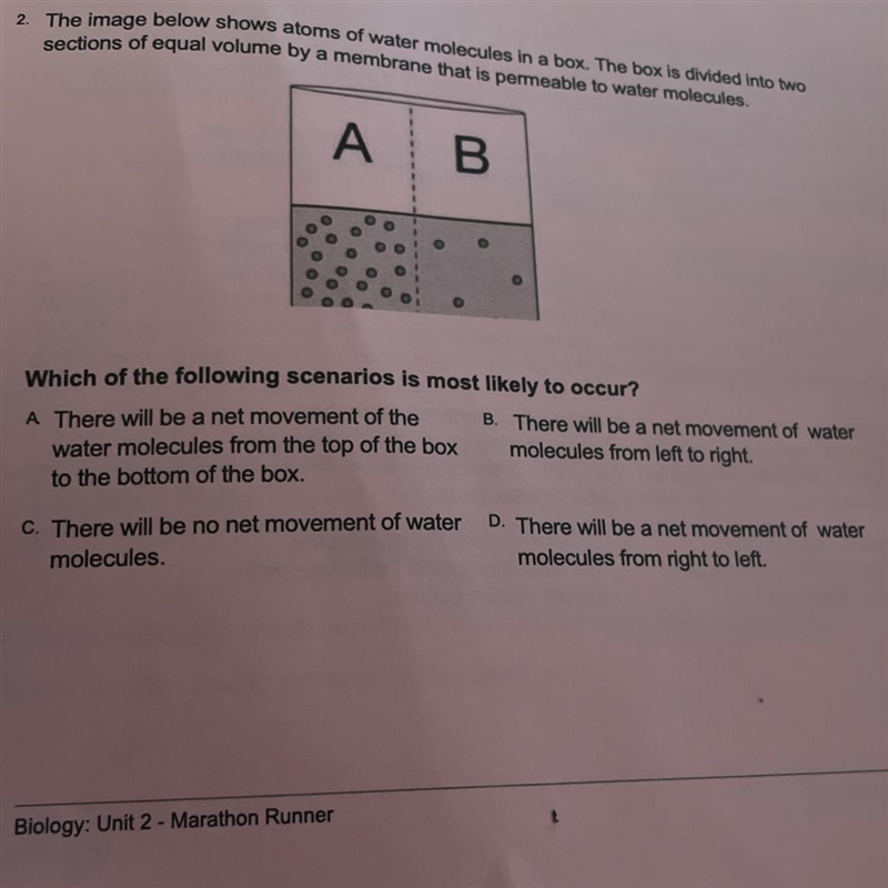 the image below shows atoms of water molecules in a box. The box is divided into two-example-1