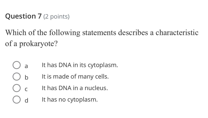 Please help: Which of the following statements describes a characteristic of a prokaryote-example-1