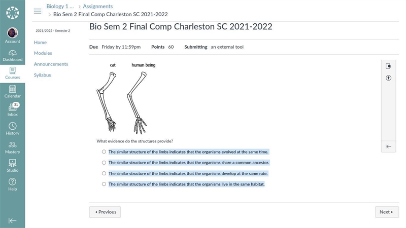 The image shows the anatomical features of the limbs of a cat and a human What evidence-example-1