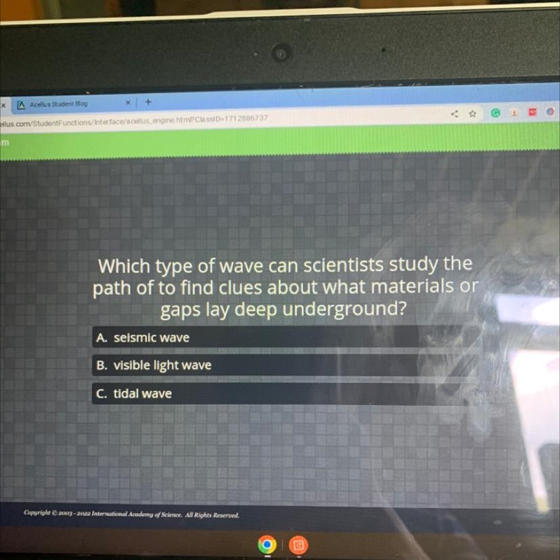 Which type of wave can scientists study the path of to find clues about what materials-example-1