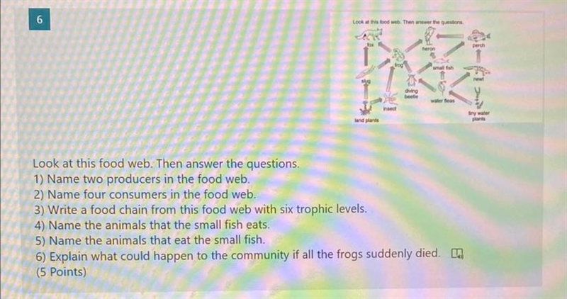 6 Look this food web. Then answer the questions perch malu diving water feas insed-example-1