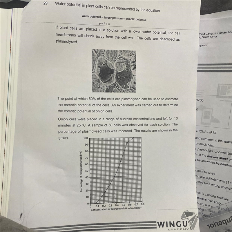 The table shows the osmotic potential of a range of sucrose solutions. Concentration-example-1